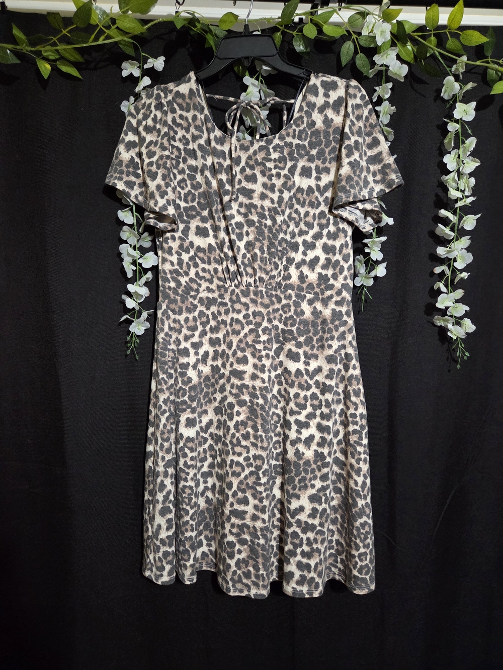 Kaileigh Taupe and Black Leopard Print Short Sleeve Dress